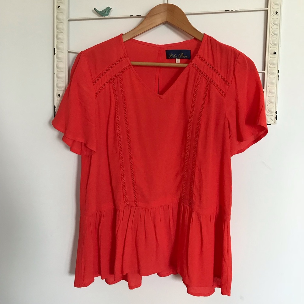 Orange V-Neck Peplum Top